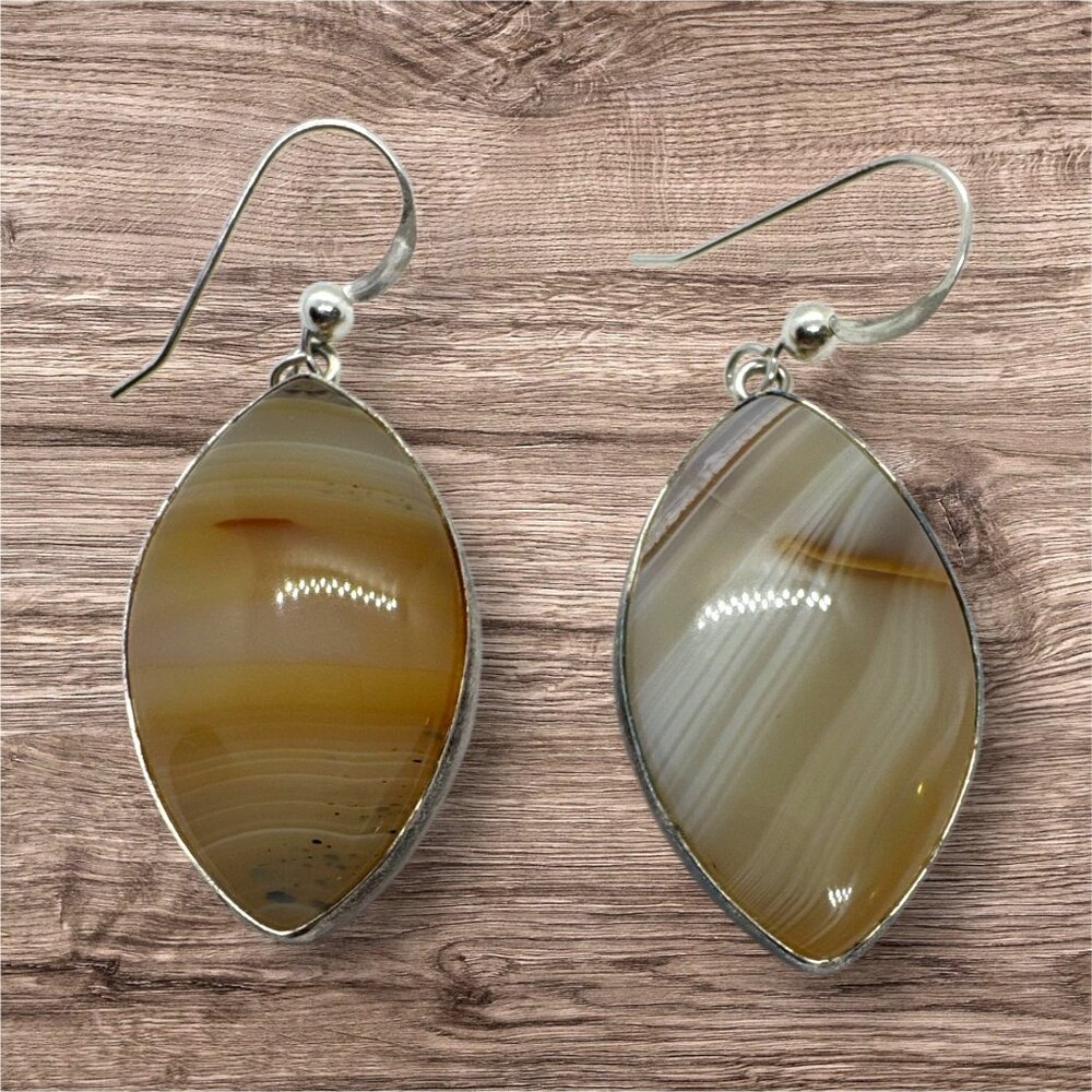 Jay King DTR 925 Earrings Banded Agate Marquise Drop Sterling Silver Gemstone